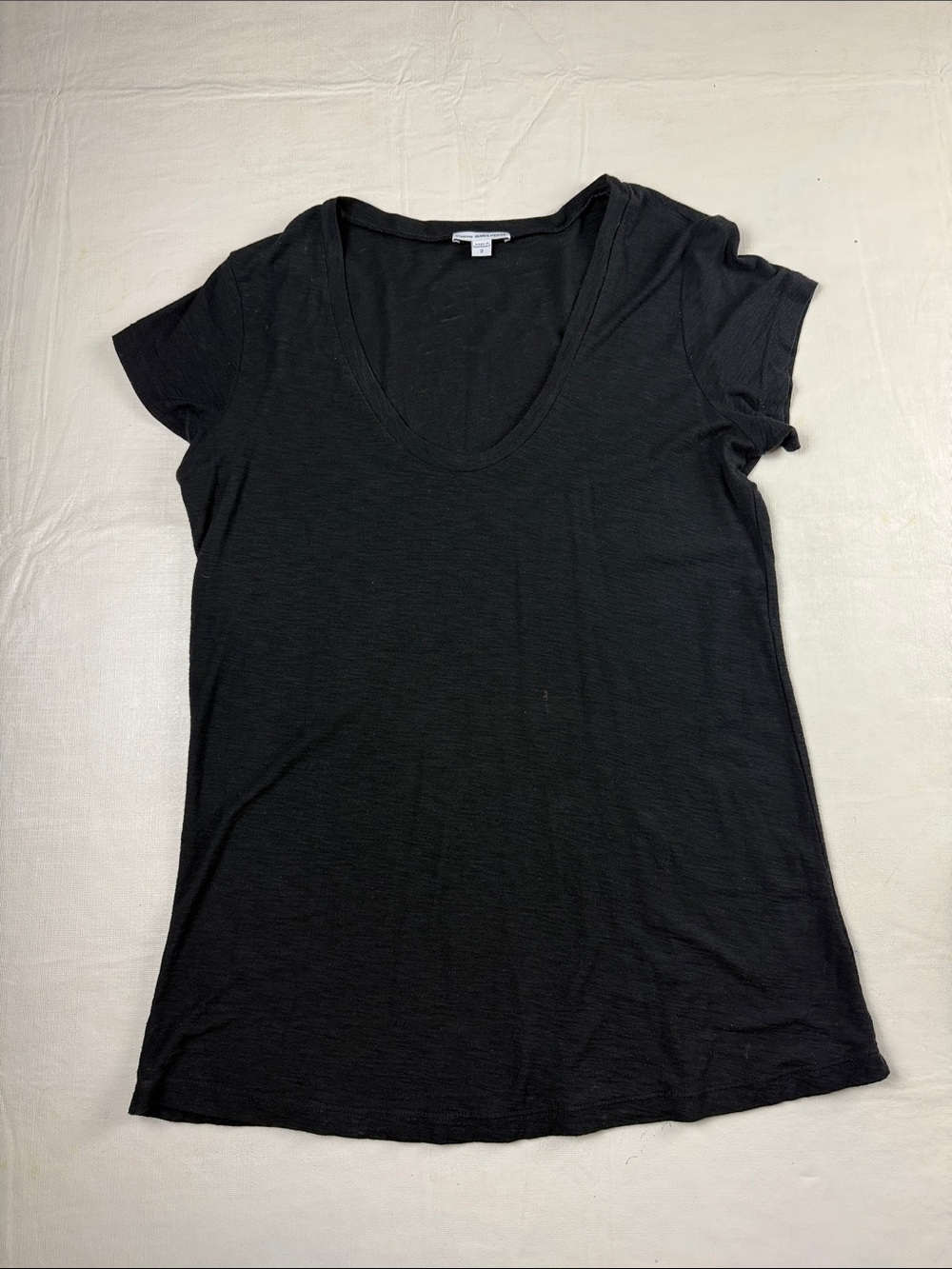 James Perse Black Rounded V Scoop Neck Short Sleeve Tee Size 2